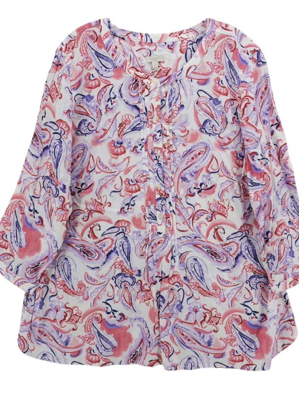 TALBOTS Factory Paisley Popover Shirt Blouse 100% Rayon 3/4 Sleeve Size 2X